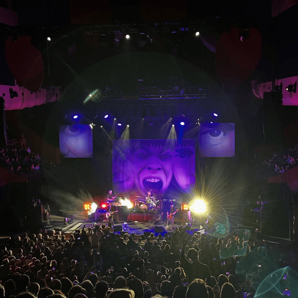 A shot of Supergrass playing the Sydney Opera House Concert Hall.